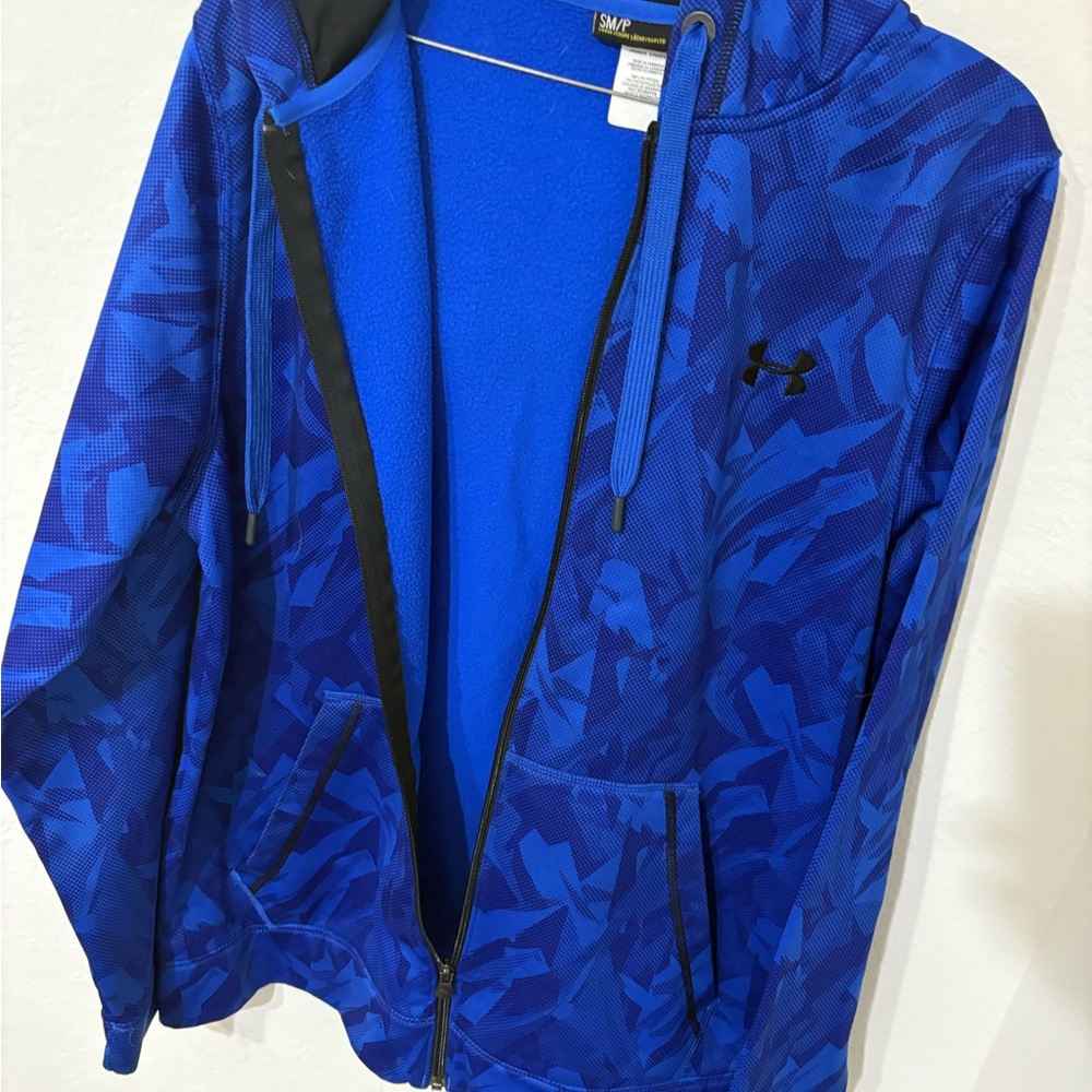 Under Armour Coldgear Black and Blue Zip-Up Hooded Jacket. NWOT.